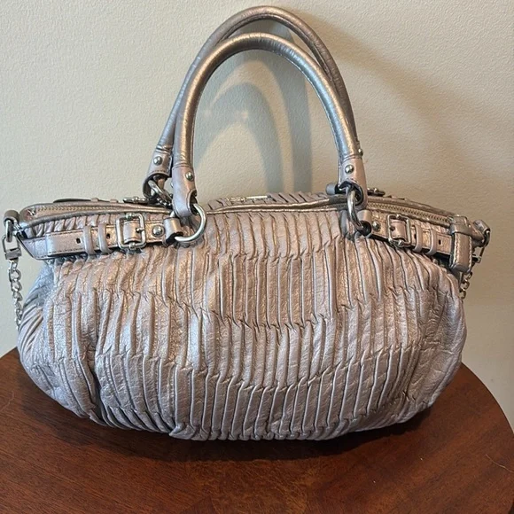 CoachMadison Sophia leather gatheredsilver graySatchel shoulder bag18620